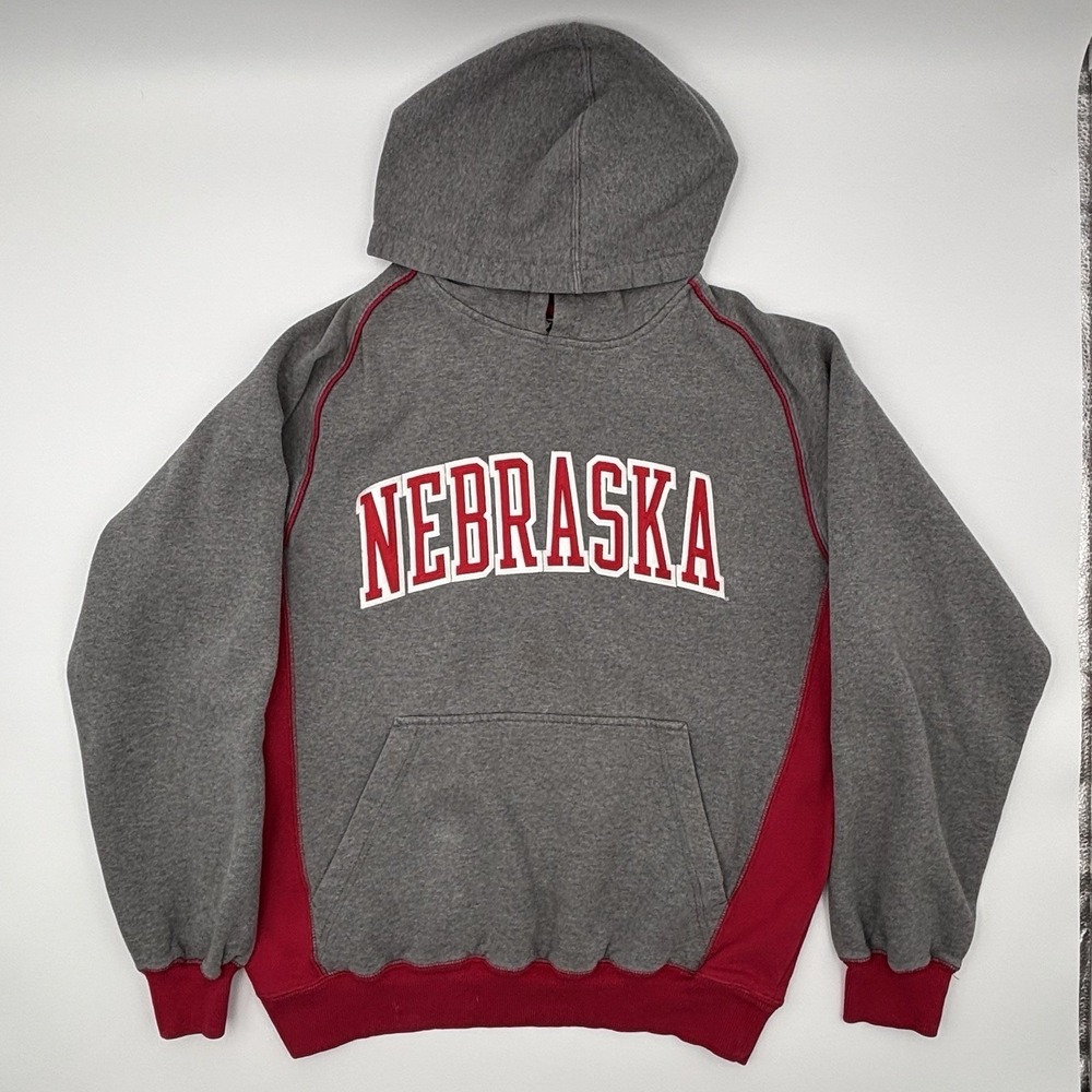 Gear For Sports Nebraska Hoodie Mens L Gray Big Cotton College Sweatshirt Vtg